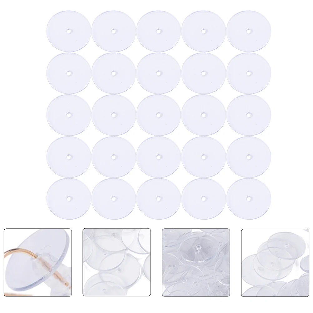 100 Pcs Pain Pads for Earrings Backs Plastic Studs Clutch Locking Clear Backings Hoops Stoppers Perforation