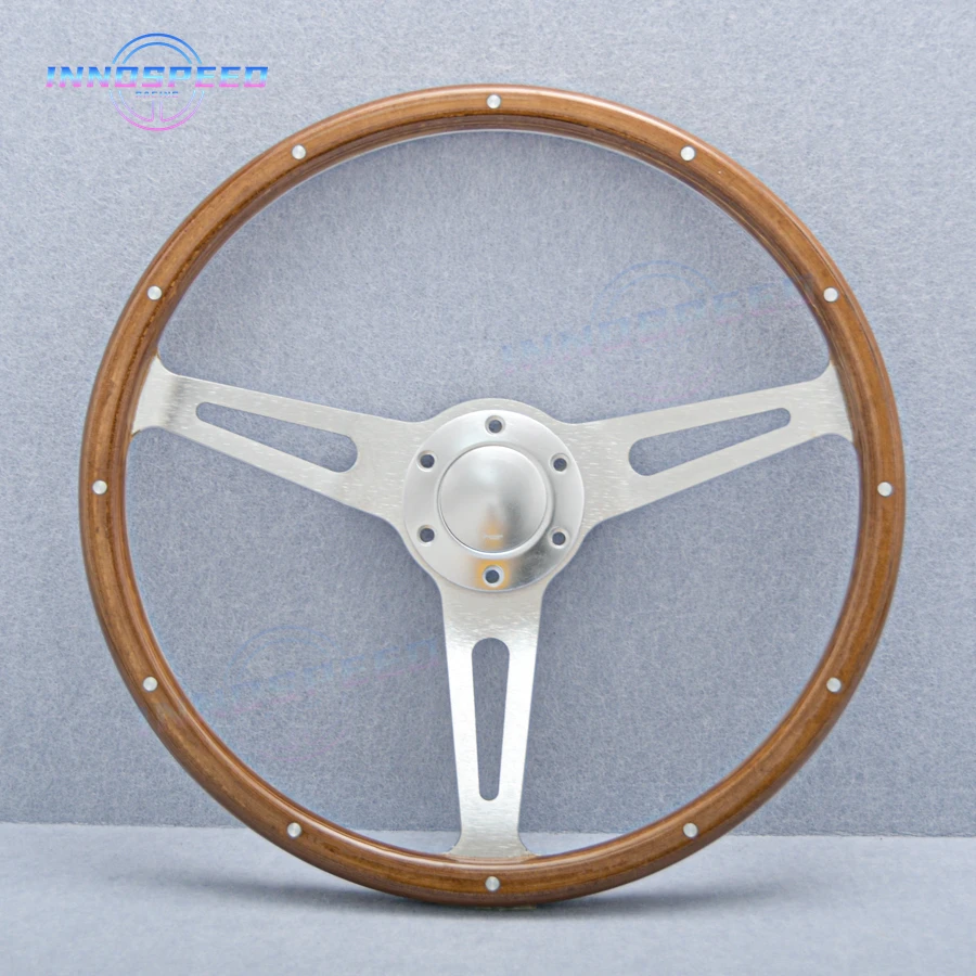 15Inch JDM Sport Classic Solid Wooden Steering Wheel Heritage Vintage Wood Steering  Wheel with Rivet Car Accessories