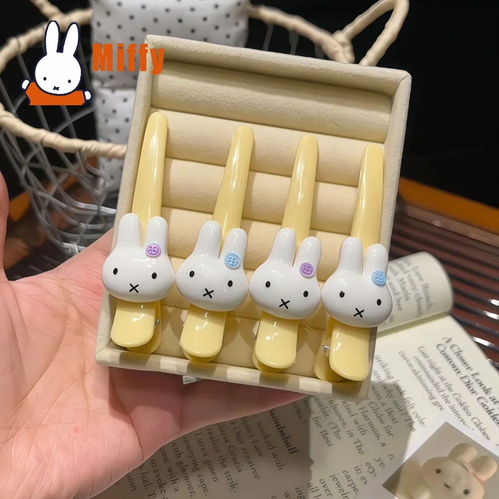 Kawaii Miffy Hair Clip Cute Rabbit Duckbill Claw Clip Pastel Yellow Resin Smooth Glossy Hair Accessory Daily Styling Girl Gift