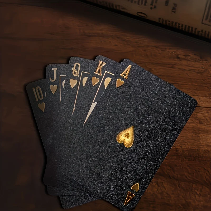 Waterproof Black & Golden Foil Playing Cards - Durable Plastic Poker Deck for Tabletop Games