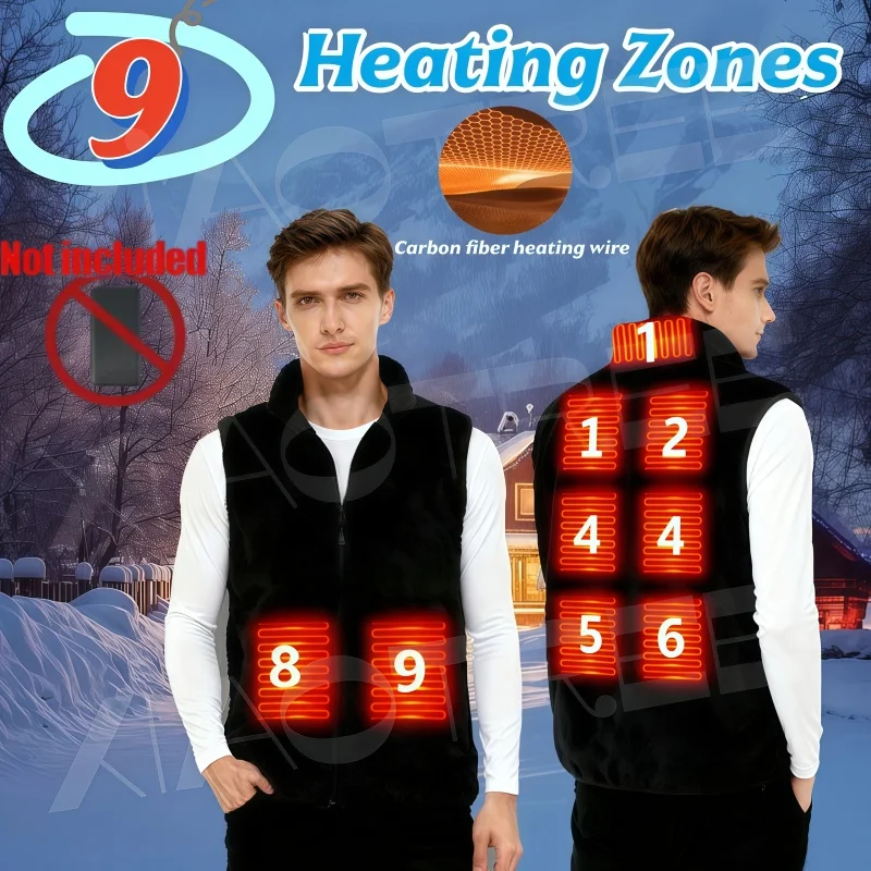 

9 Areas Heated Fleece Vest Men Women Heated Winter Usb Heating Vest Self Heating Thermal Vest Heating Down Warmte Fleece Vest