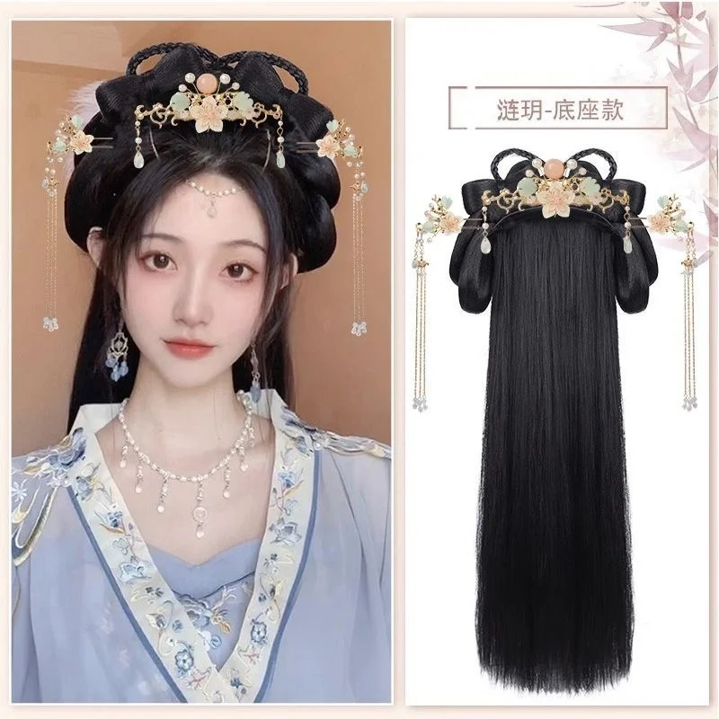 Parrucca cinese antica Hanfu copricapo per ragazze e donne Set completo con accessorio per capelli per Film e televisione stile tecnico