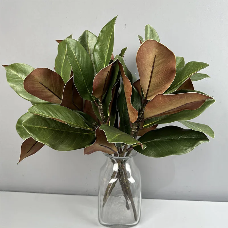 2pcs Artificial Magnolia Leaf Green Plant Floral Plastic Simulation Magnolia Branch Fake Plants Leaves Shopping Mall Decoration
