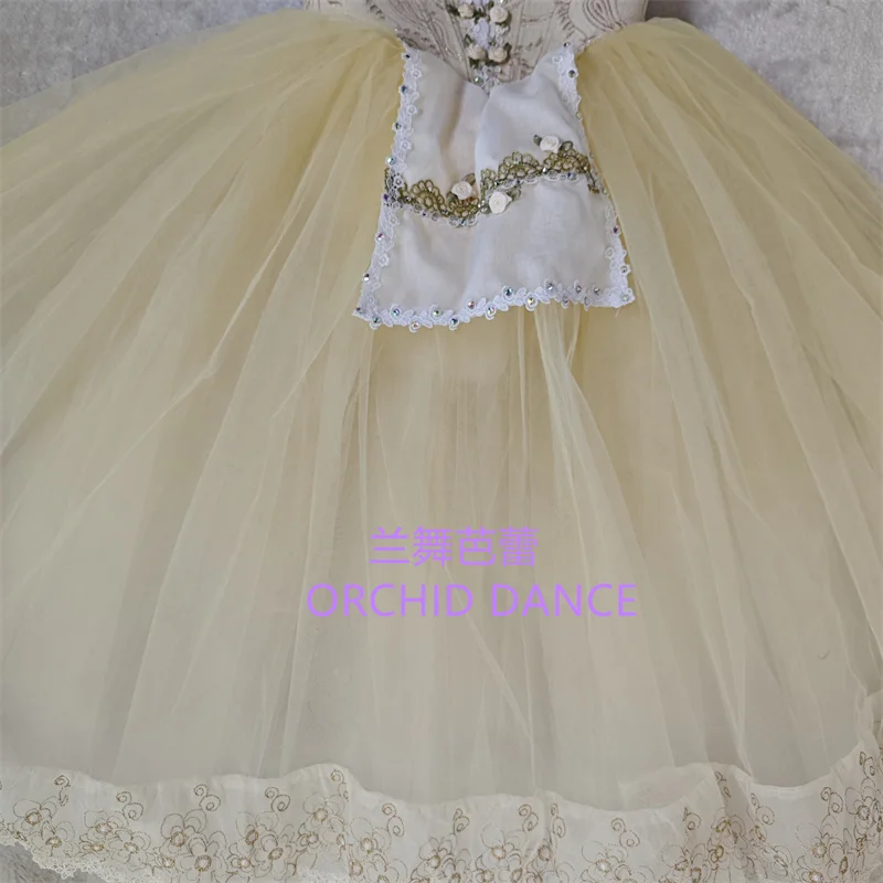 Bt01580 tamanho personalizado de alta qualidade crianças meninas ballet dança desempenho wear gilsay creme longo vestido tutu romântico