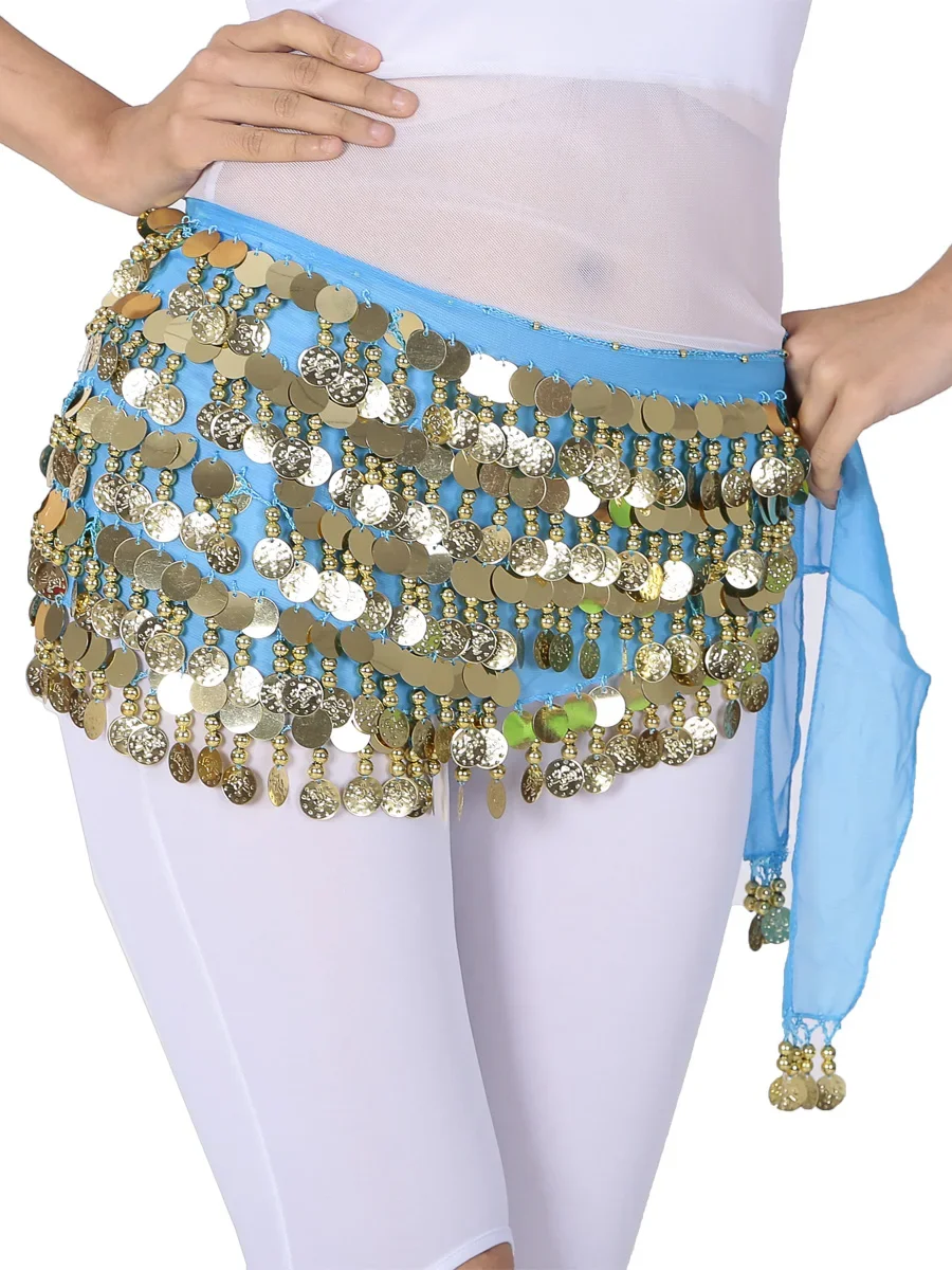 Bling Buikdans Lovertjes Heup Sjaal Gouden Munten Kralenmaat Chiffon Buikdans Wrap Performance Kostuum Vrouwen Taille Ketting