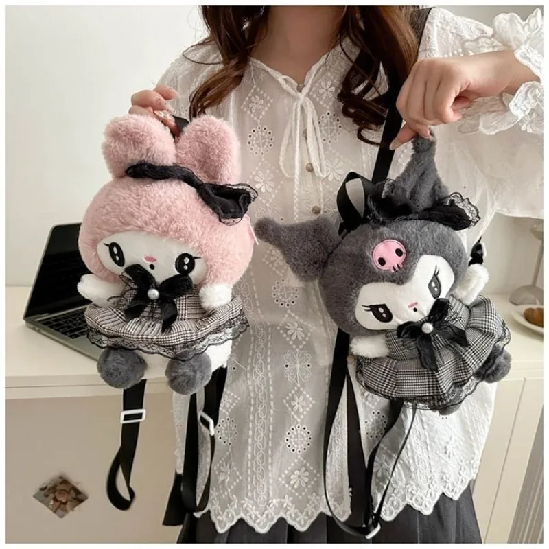 Kawaii Cartoon Sanrio Kuromi Plush Backpack Girly Heart Doll Tote Cute My Melody Plush Doll Cosmetic Bag Birthday Christmas Gift
