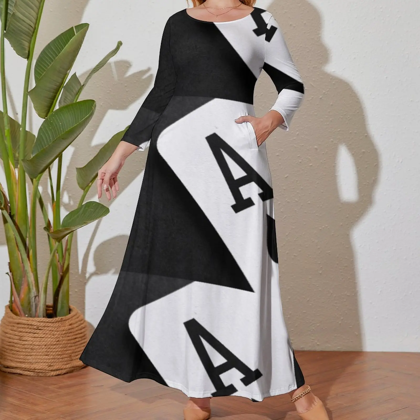 Ace of Spades Monochrome Playing Card Long Sleeved Dress Long veiled dresses summer women's suit