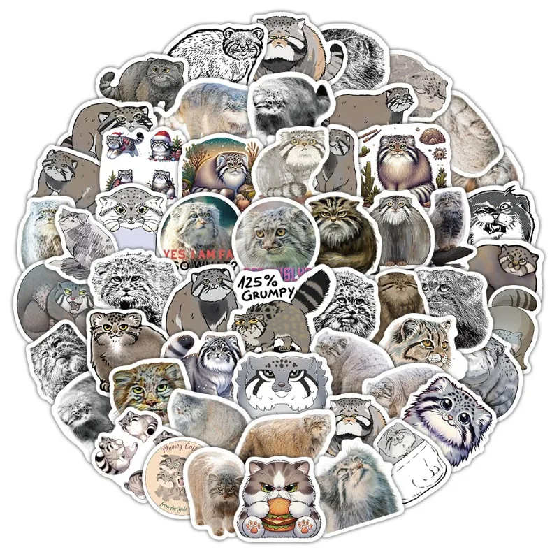 10/60Pcs Cartoon Otocolobus Manul Pallas Cat Graffiti Stickers Animal DIY Notebook Phone Luggage Decoration Waterproof Stickers