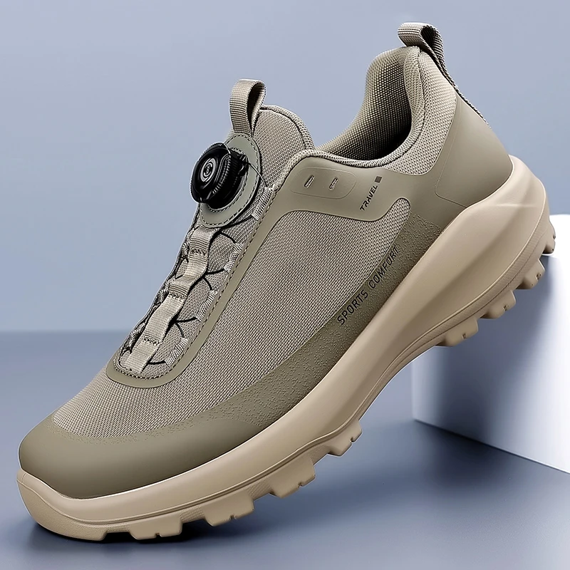 

Мужская походная обувь, новинка 2025, осенняя дышащая спортивная повседневная обувь с сеткой и поворотной пряжкой, альпинистская обувь для папы без шнуровки