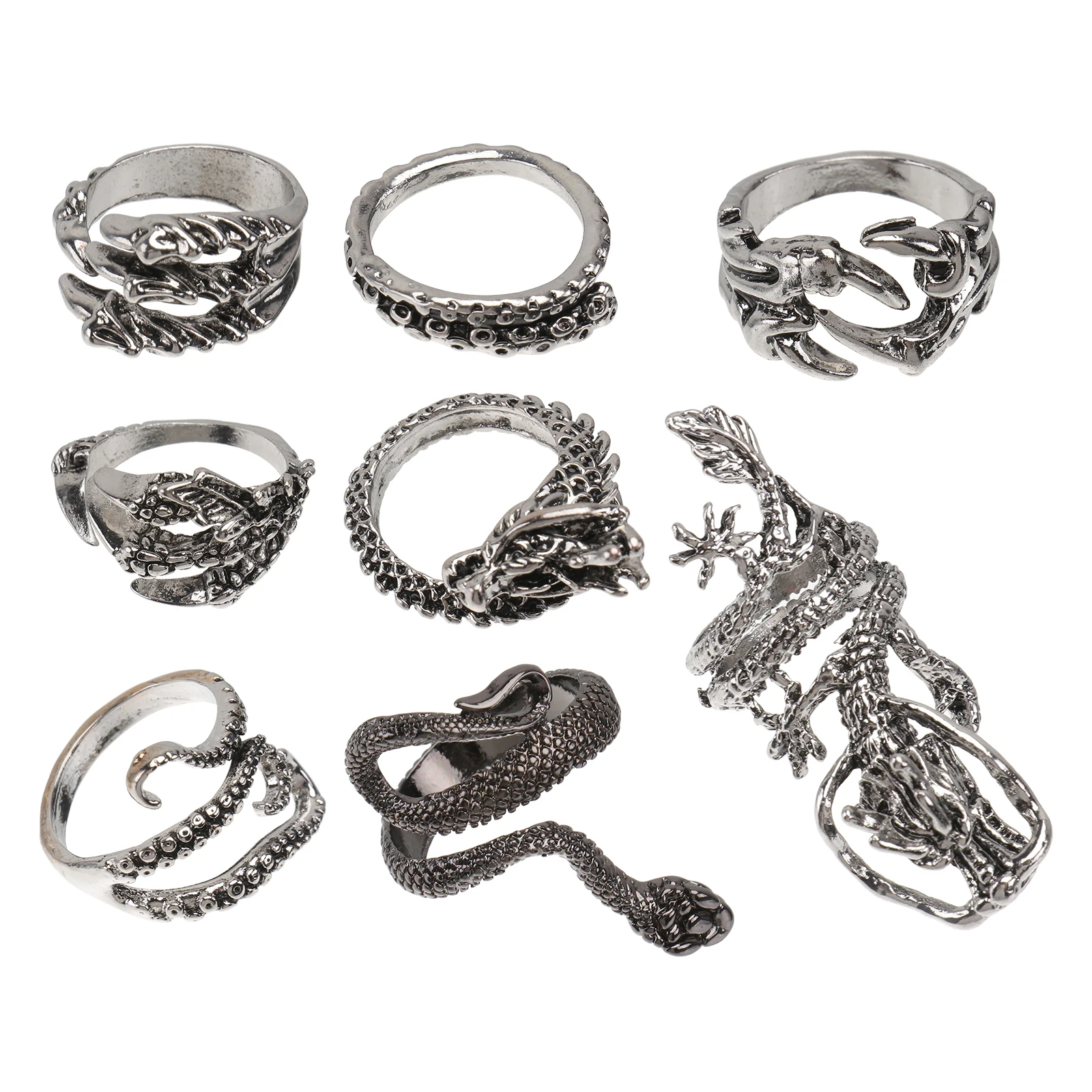 

8 Pcs Open Ring Set Finger Retro Vintage Decor Snake-shaped Delicate Decorate Knuckle Decoration