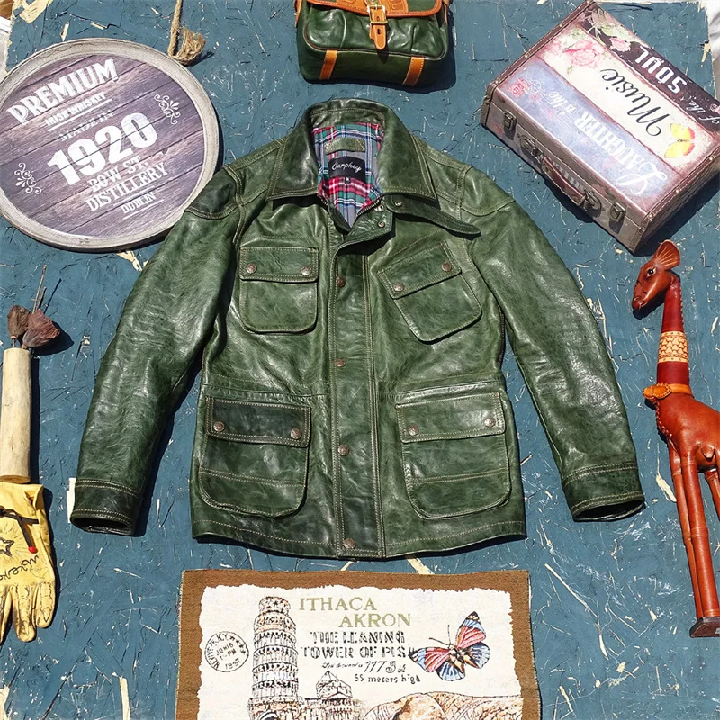 

M65 Modified Hunting Sle Leather Jaet Men's Multi-ket Stand Collar Slim Fit Durable Faionable Urban Casual Coat