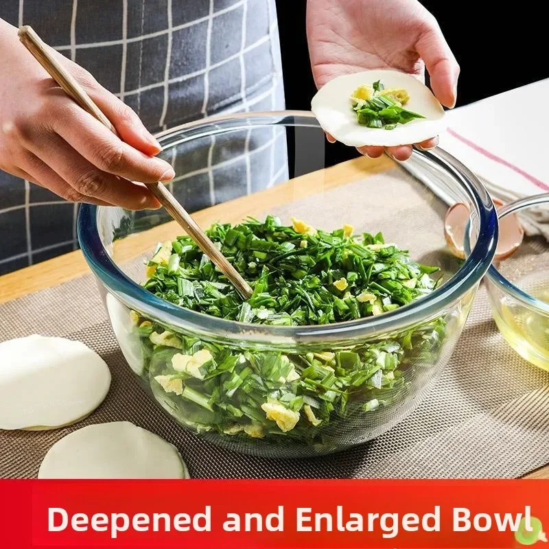 Large Size Thiened Heat Resistant Glass Bowl Kitchen Home Use Dough Mixing Bowl Egg Beating Bowl Fermentation Bowl Transparent