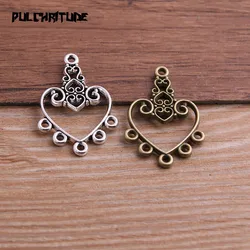 PULCHRITUDE 10pcs 21*31mm Two Color Zinc Alloy Vintage Hollow Herat Connectors Pendants Jewelry Making DIY Handmade Craft