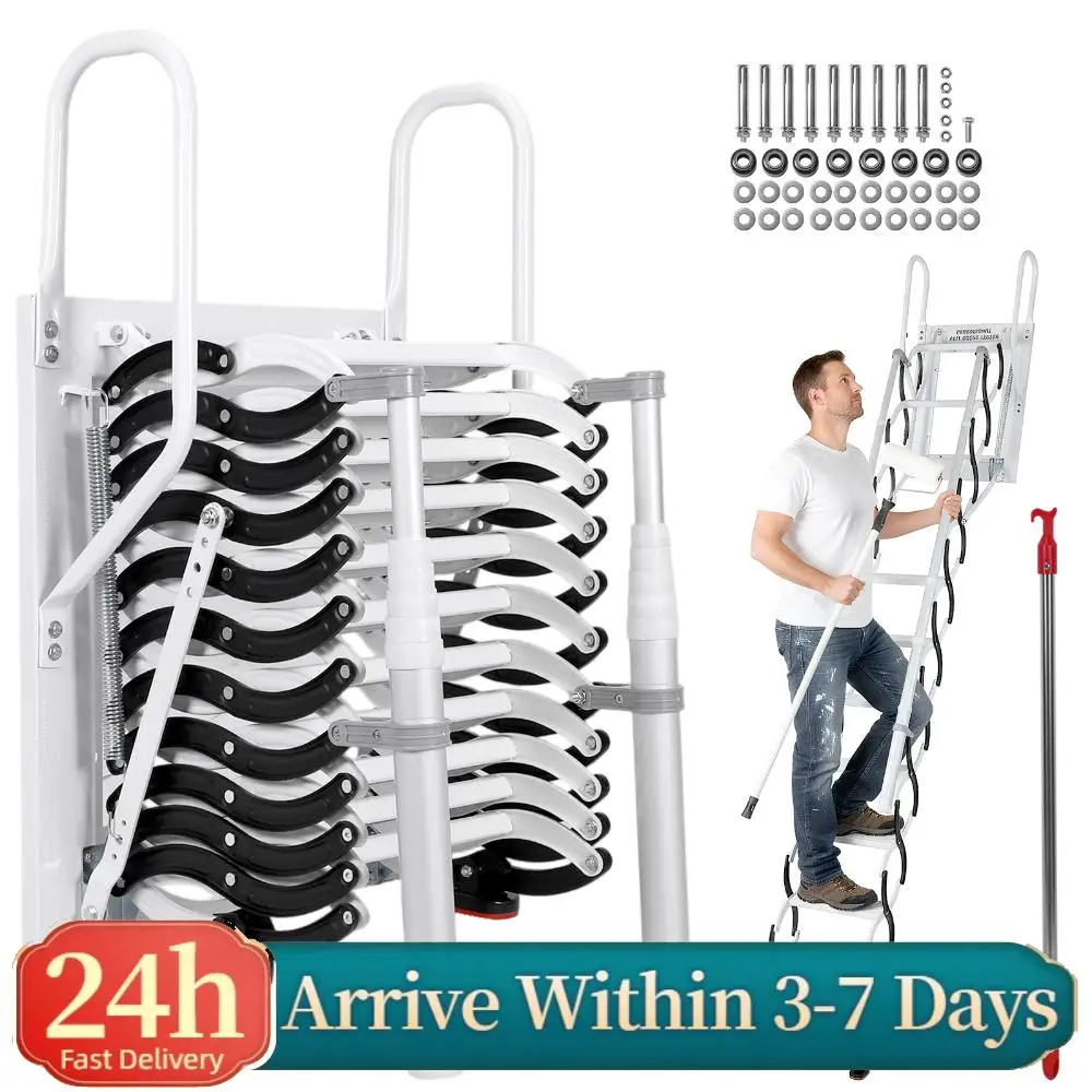 

9/11Steps Pull Down Attic Stairs Wall-Mounted Invisible Pull Down Stairs with 2 Handrails for Storehouse Basement