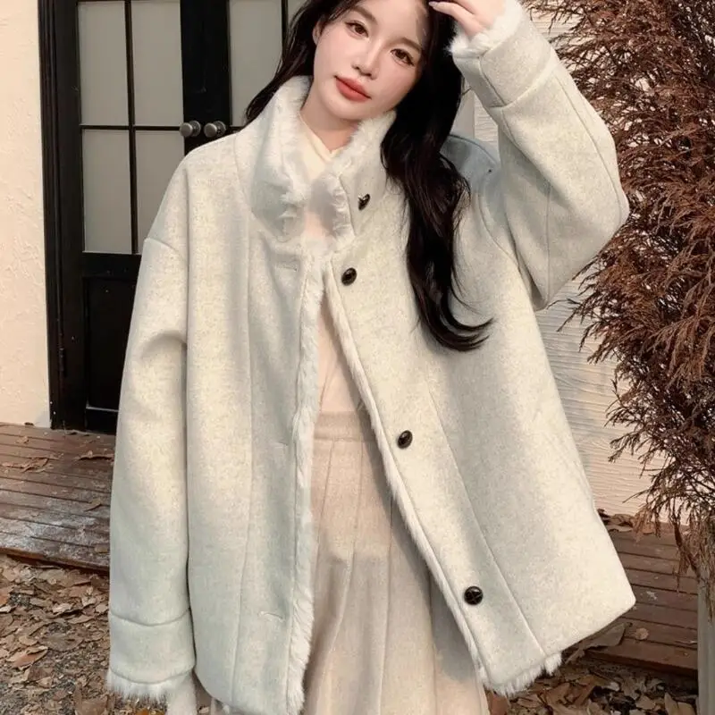 

Пальто из овечьей шерсти для девочек, зимняя новая модель, стеганое пальто из утепленной шерстяной ткани, модная женская верхняя одежда, новый стиль допамина, оптовая продажа