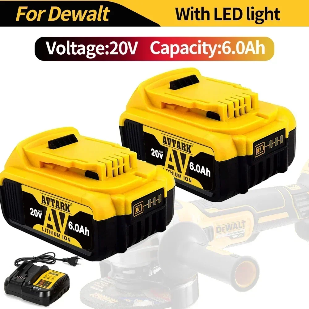 20V 6000mAh DCB200 Replaceable Li-ion Battery Compatible for Dewalt 18V MAX  Power Tools 18650 Lithium Batteries with charger