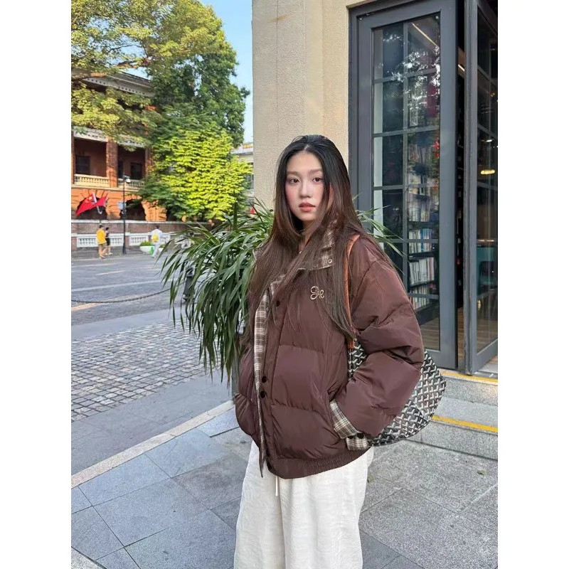 Preppy الأزرق منقوشة الربط سترة القطن النساء الشتاء الكورية نمط كلية دافئة فضفاضة الباردة برهان الأزرق سميكة معطف طويل الأكمام