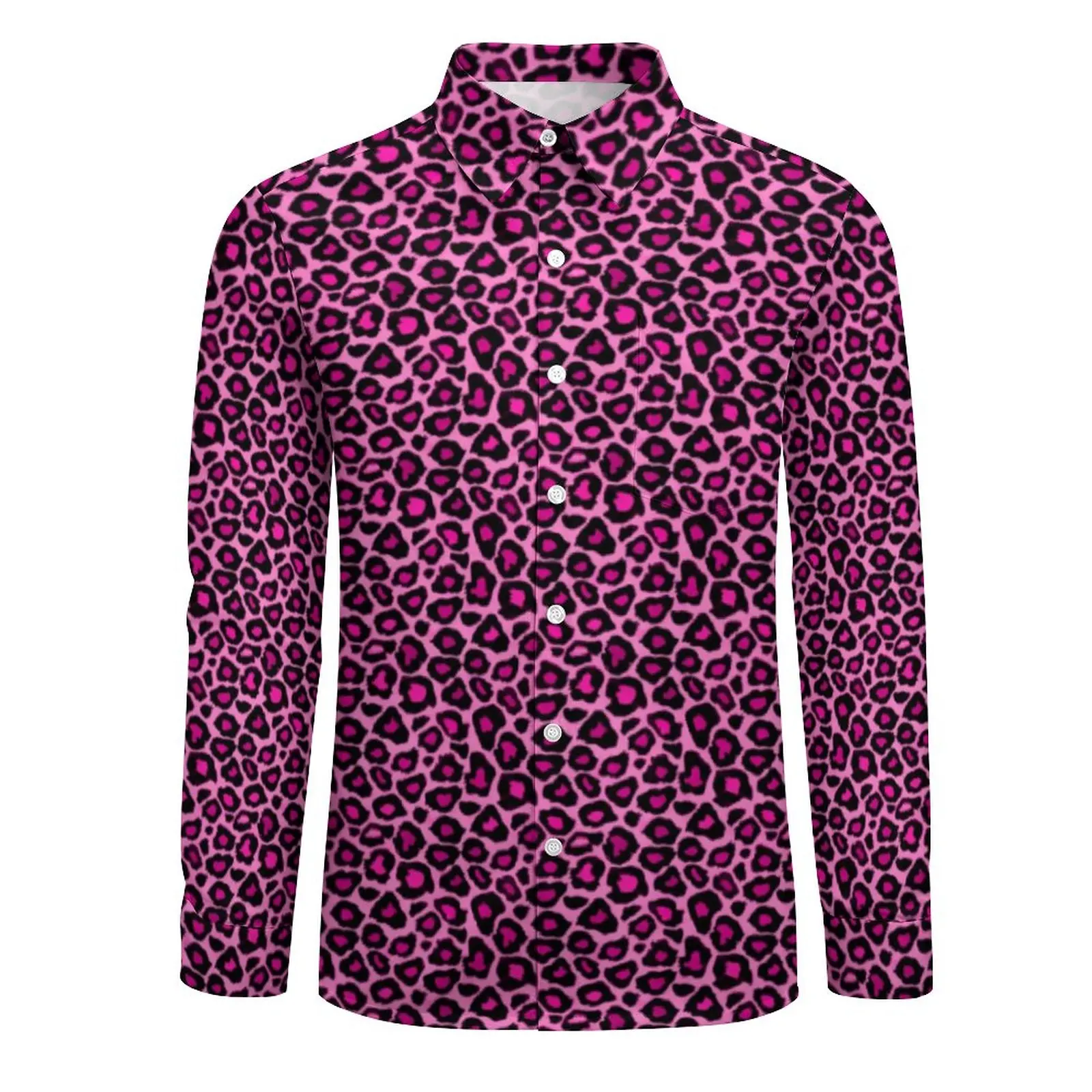 Pink Leopard Casual Shirts Man Animal Fur Print Shirt Long Sleeve Trending Harajuku Blouses Autumn Custom Top Plus Size