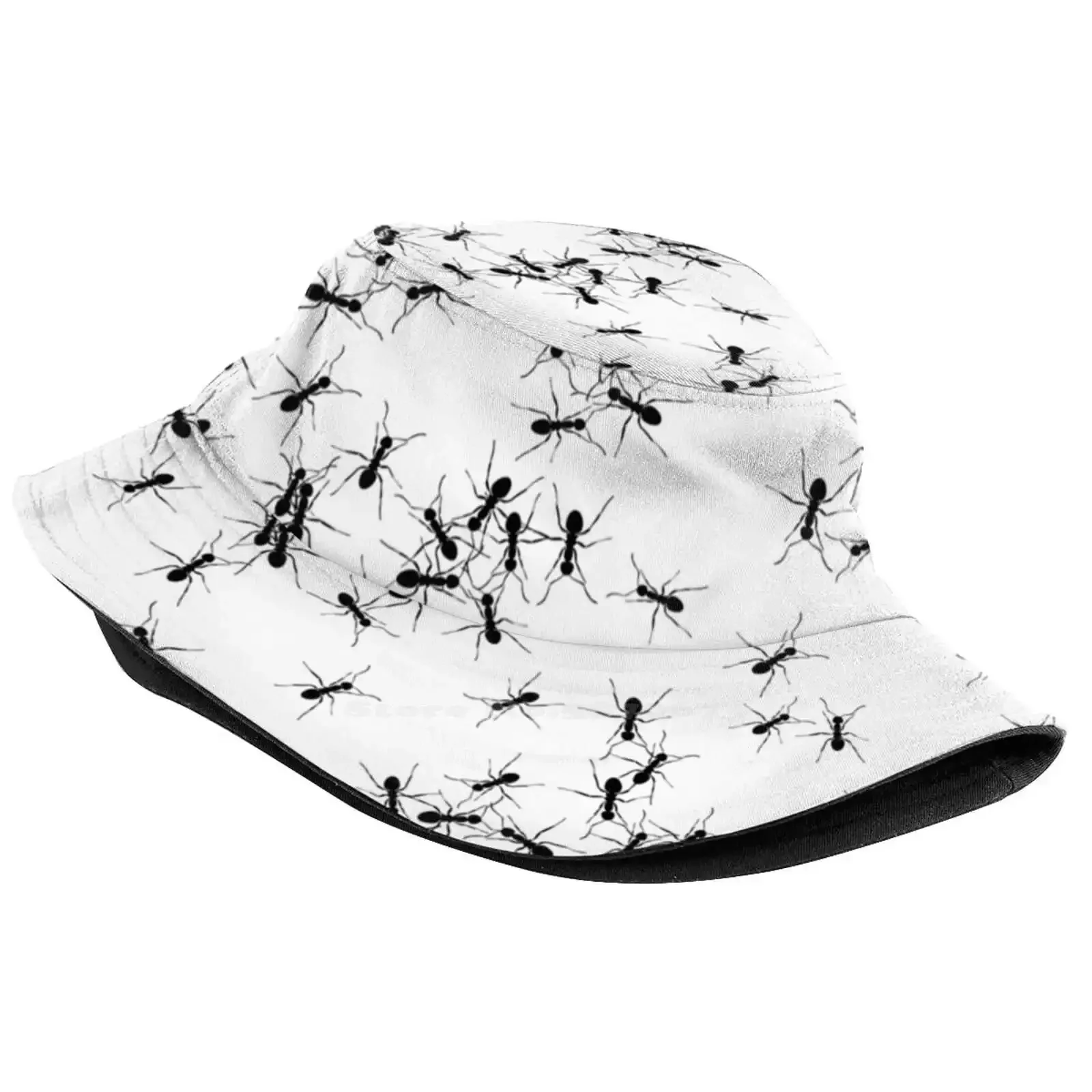 Teamwork Design. Random Ant Pattern. Black And White Foldable Panama Bucket Hat Cap Abstract Teamwork Cooperation Termite