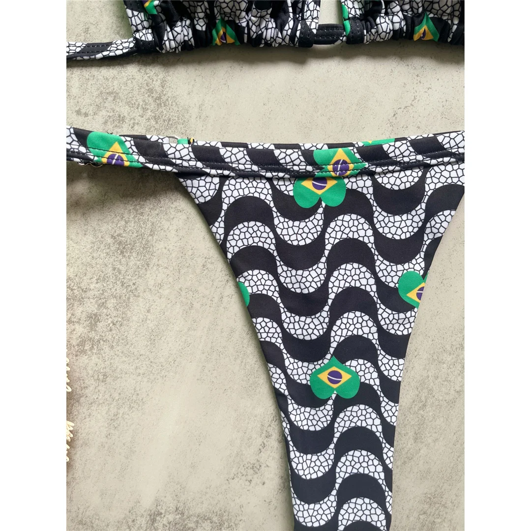 Sexy Bikini mit Wellenmuster, trägerloses Design, Damen-Badeanzug, zweiteiliges Bikini-Set, hoch geschnittene Beine, Badebekleidung, Badeanzug, Modell V8468. – Detail 8
