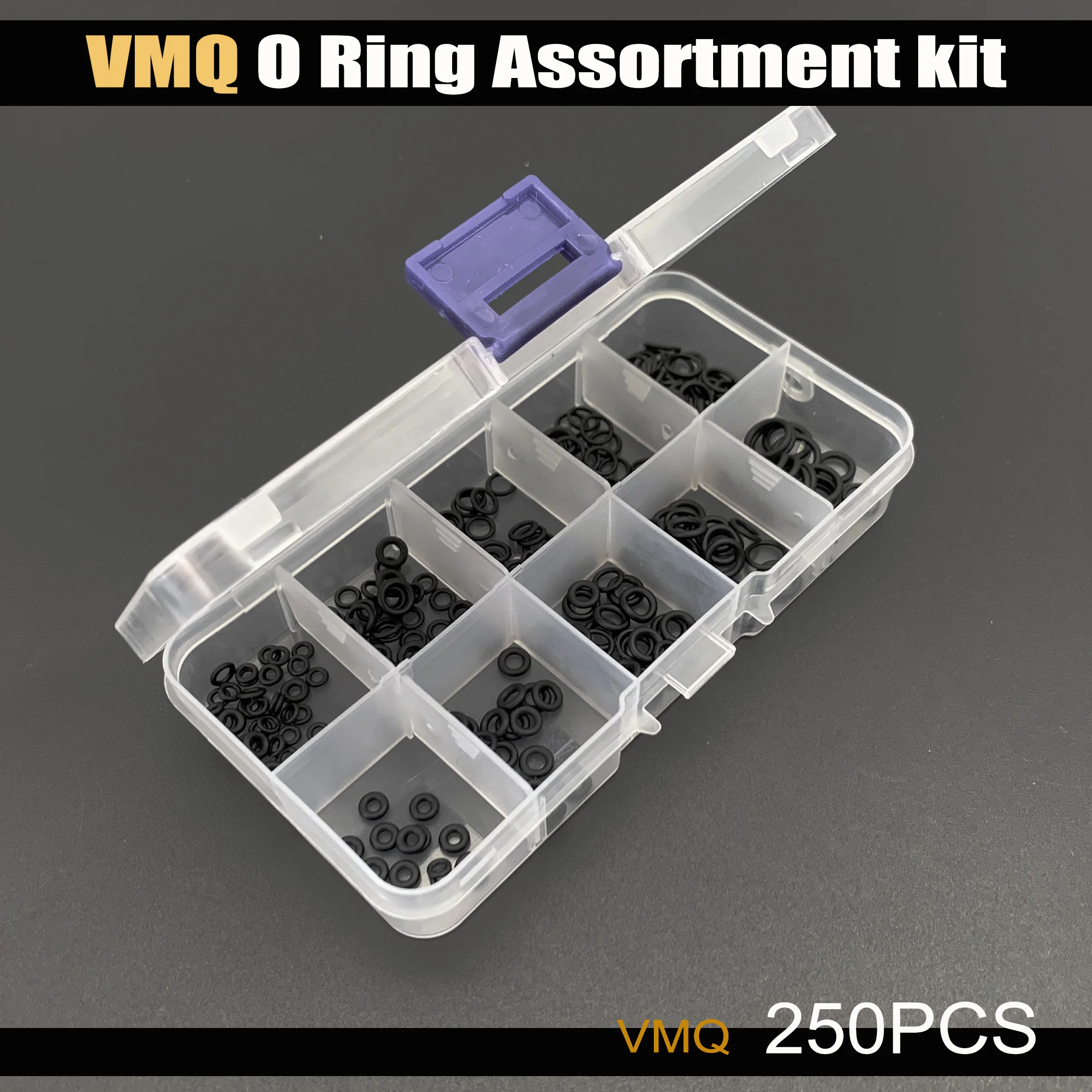 

1 коробка/250 шт. пищевой силиконовый черный комплект уплотнительных колец VMQ для клапана раковины/кофе-эспрессо-машины - термостойкий, долговечный