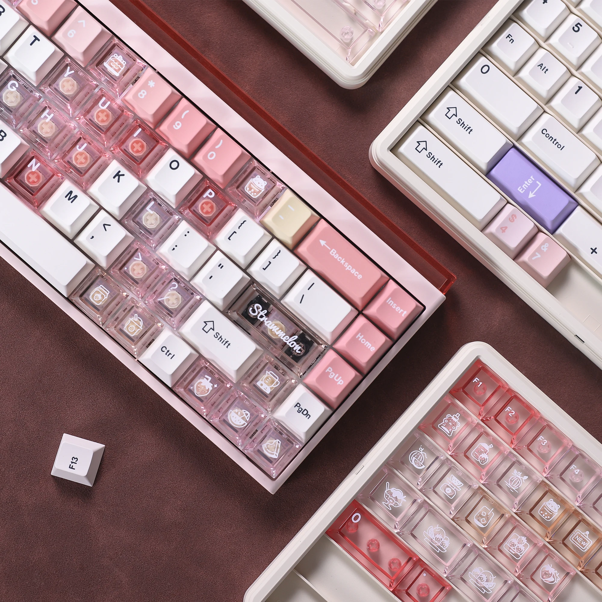 Chosfox&ET 157+69 Keys Cheese Strawberry Keycaps  PBT+PC Transparent Keycap Cherry Height Custom Mechanical Keyboard Keycap Gift