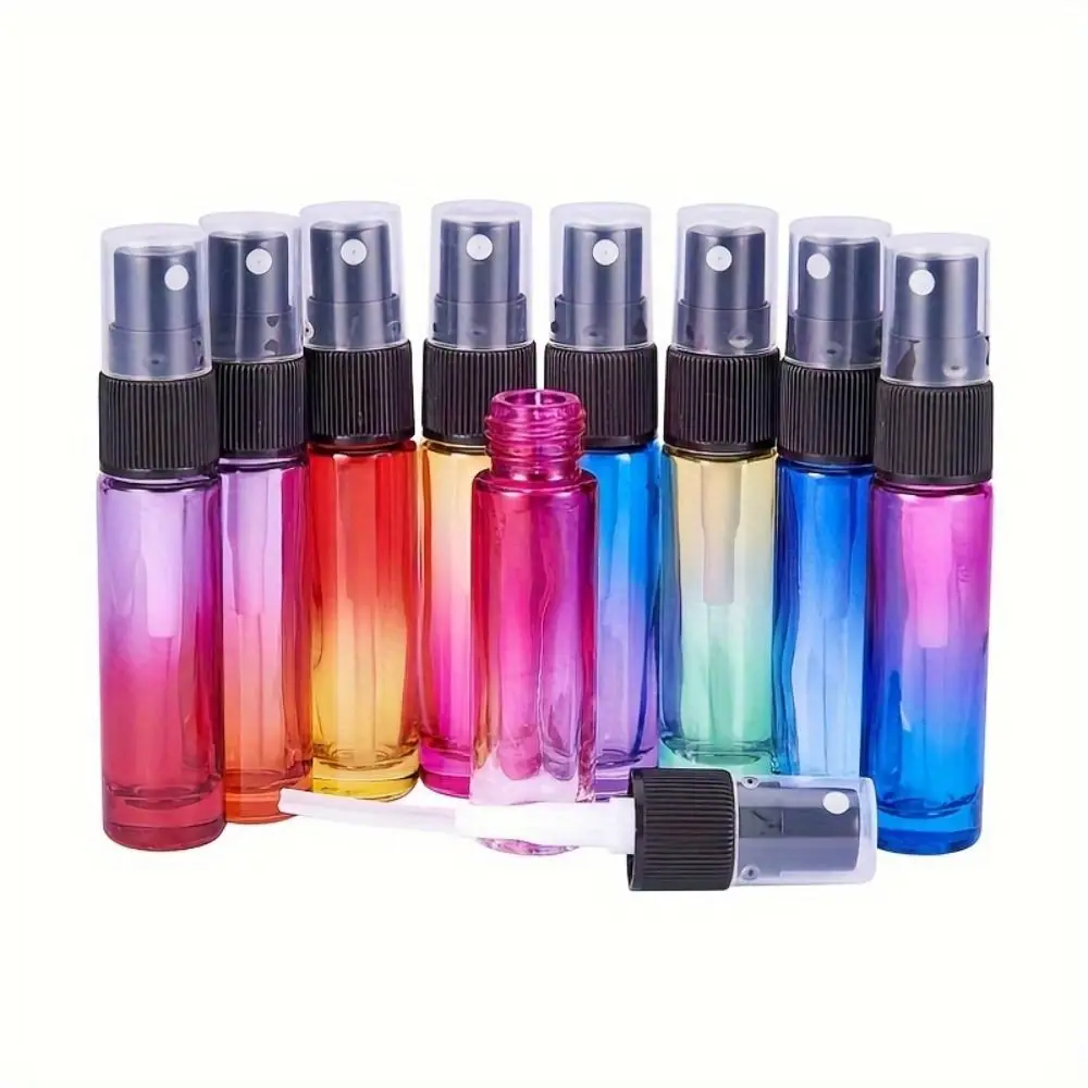 10ml Vacuum Press Empty Perfume Bottle Compact Refillable Spray Liquid Bottle Glass Gradient Rainbow Color Spray Bottle Makeup