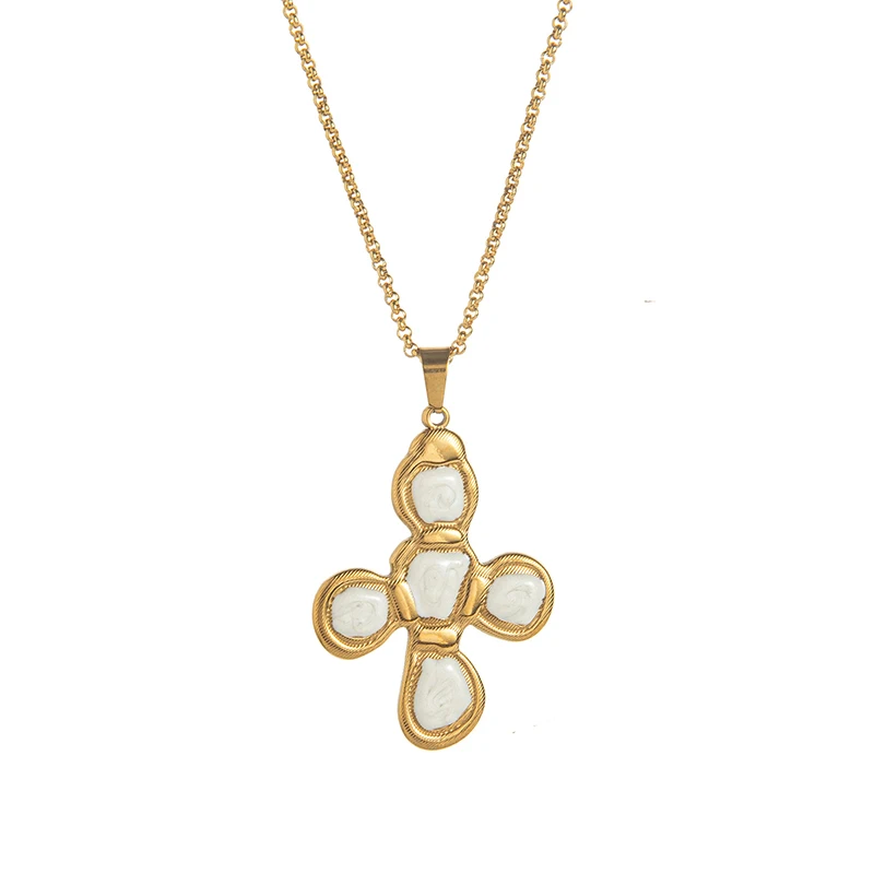 Edelstahl-Tauchglasur-Kreuzanhänger-Halskette, personalisiert, trendig, Emaille, weiß, farbenfroh, allergiebeständig, Schmuck, neu – Detail 11