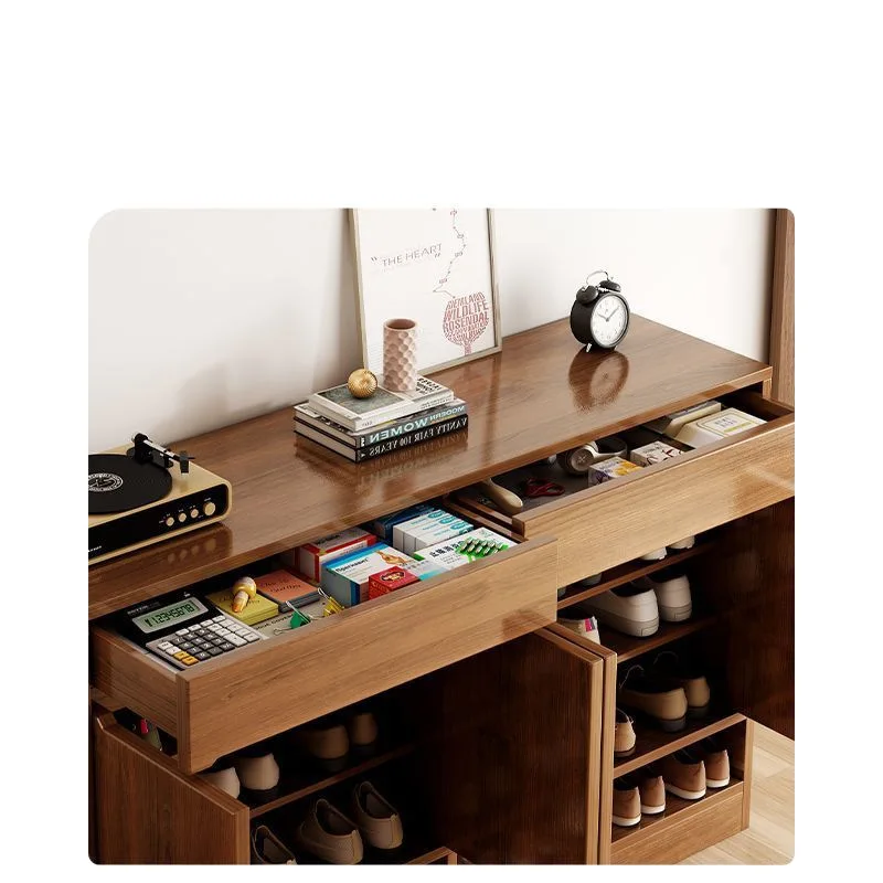 Solid wood shoe cabinet at the door of the home, the new 2025 popular large-capacity household integrated storage shoe rack agai