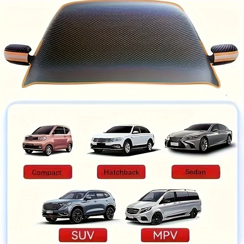 Magnetic & Fixed Strap Car Windshield Snow Cover - Heavy-Duty Oxford Fabric All-Weather Windshield Protector with UV/Sun Shield