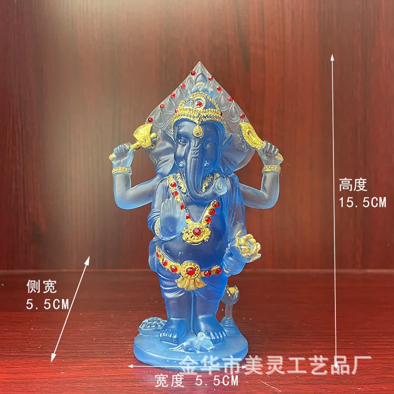 The small station stands like the blue Shui Liu Li resin craft like the porch Indian Buddha elephant trunk God of Wealth.