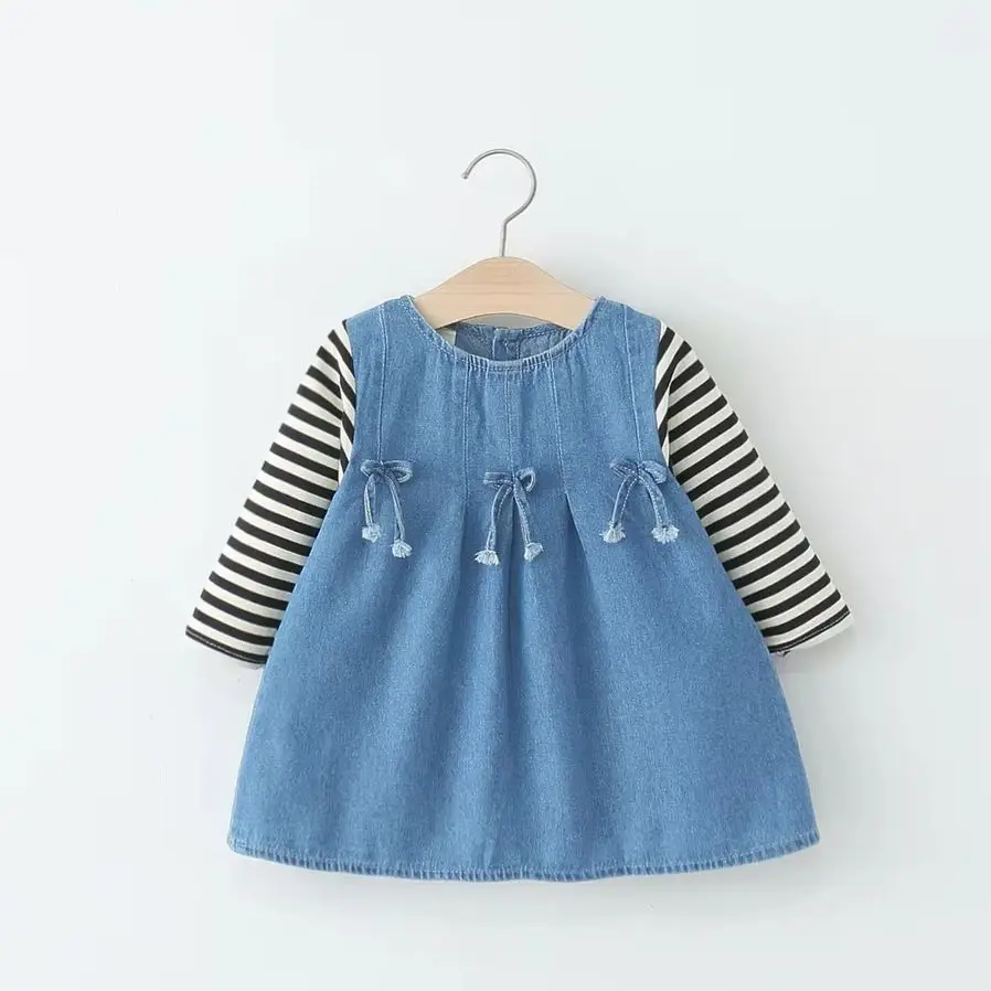 

Baby Girl Dress Spring And Autumn Casual Bow Long-Sleeved Girls Denim Dress for Girls 1stBirthday Princess Dress Toddler Clothes