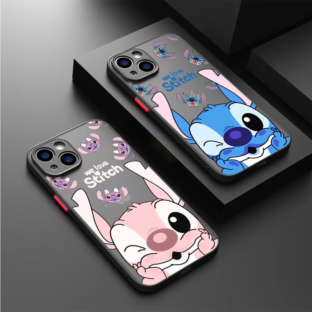 Disney Stitch Angle Mickey Minnie Phone Case for iPhone 14 Pro 13 Mini XR XS Max 12 7 8 Plus 11 Pro 15ProMax SE Matte Cover