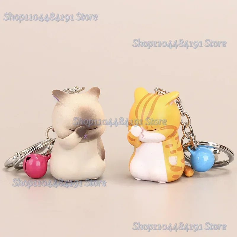 Cute Shy Cat Keychains Chubby Kitten Keyring Trinket Bag Ornament Animal Cat Pendant Keys Holder Purse Bag Accessories DIY Gifts