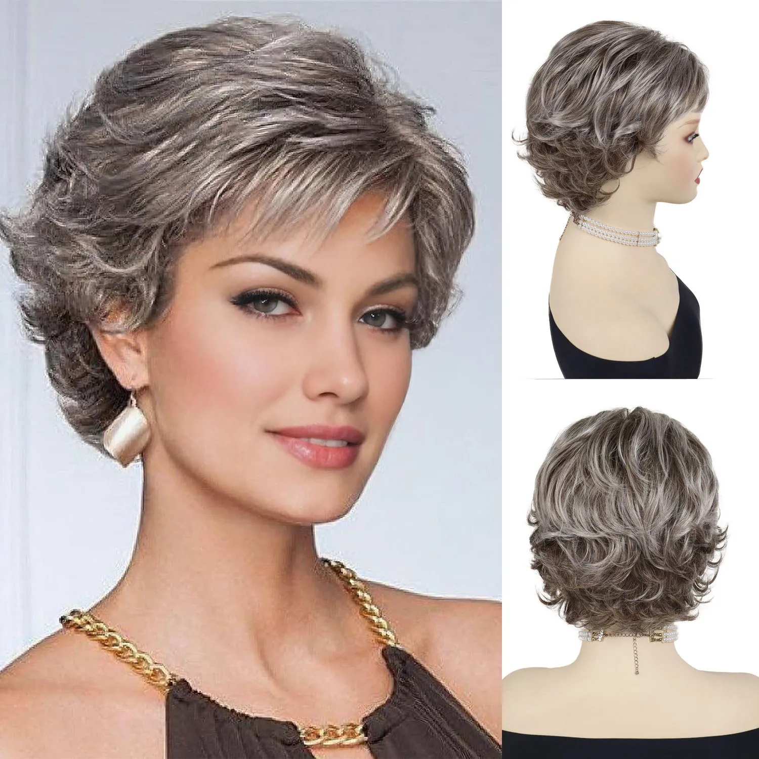 

Парики смешанного цвета для женщин Синтетические волосы Короткий вьющийся парик с челкой Drag Queen Костюм Вечеринка Коричневый светлый цвет Парики для мамы