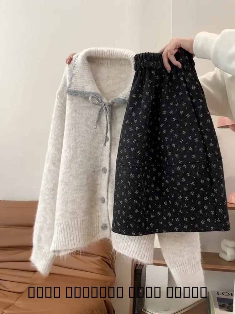 

Korean College Style Women's Knitted Sweater Loose Collar Open Cardigan Commute Warm Outerwear Autumn Winter New Arrival