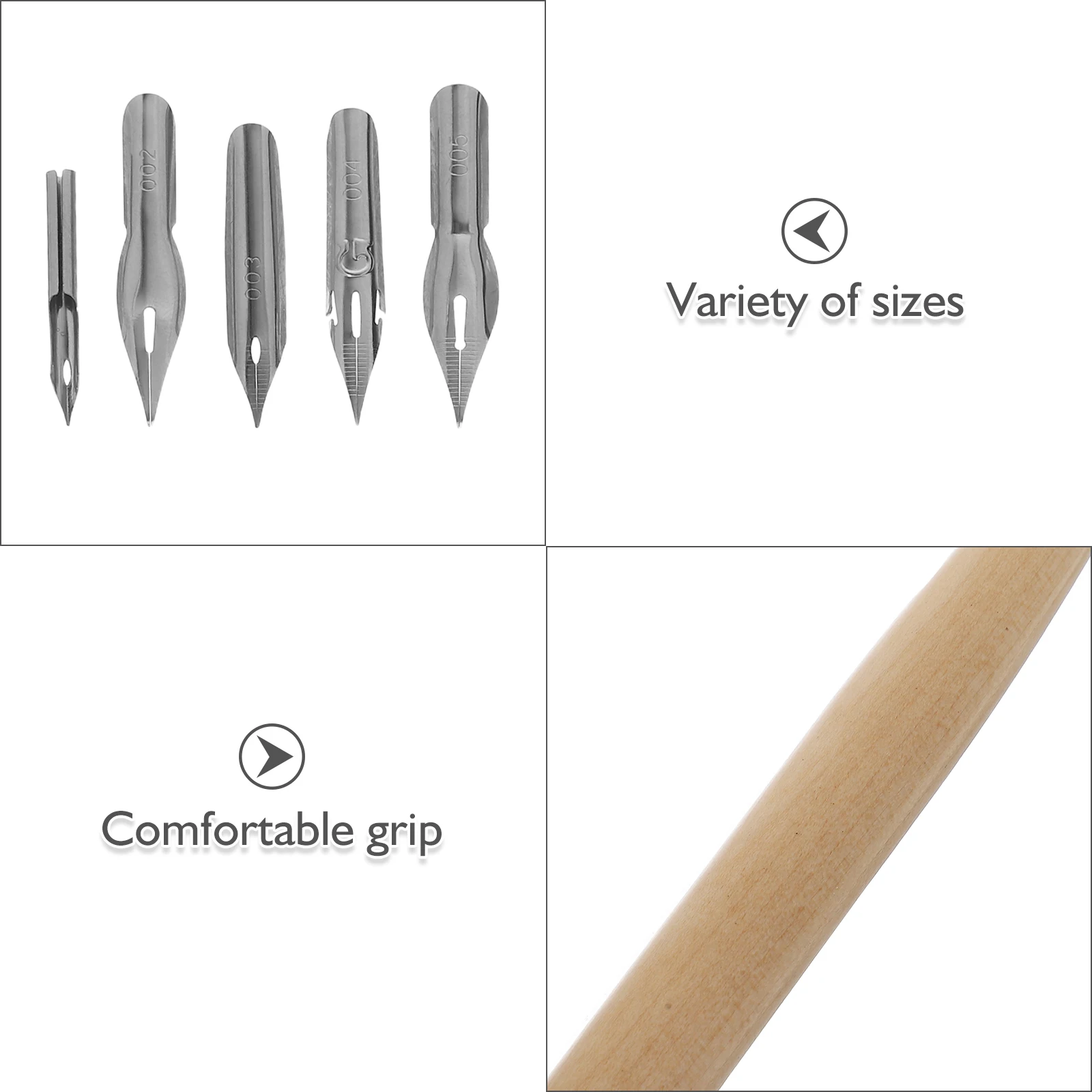 Wooden Dip Pen Tips Cartoon Drawing Pens Nibs Fountain Calligraphy Stainless Steel Ink Dipped Supplies Precision Grip Durable