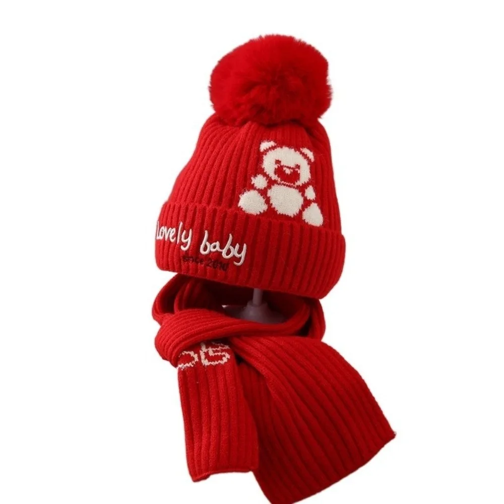 

Windproof Hat Scarf Set Anti-Cold Cute Design Kids Hat Scarf Knit Material Pompom Decor Winter Hat Scarf Winter Season
