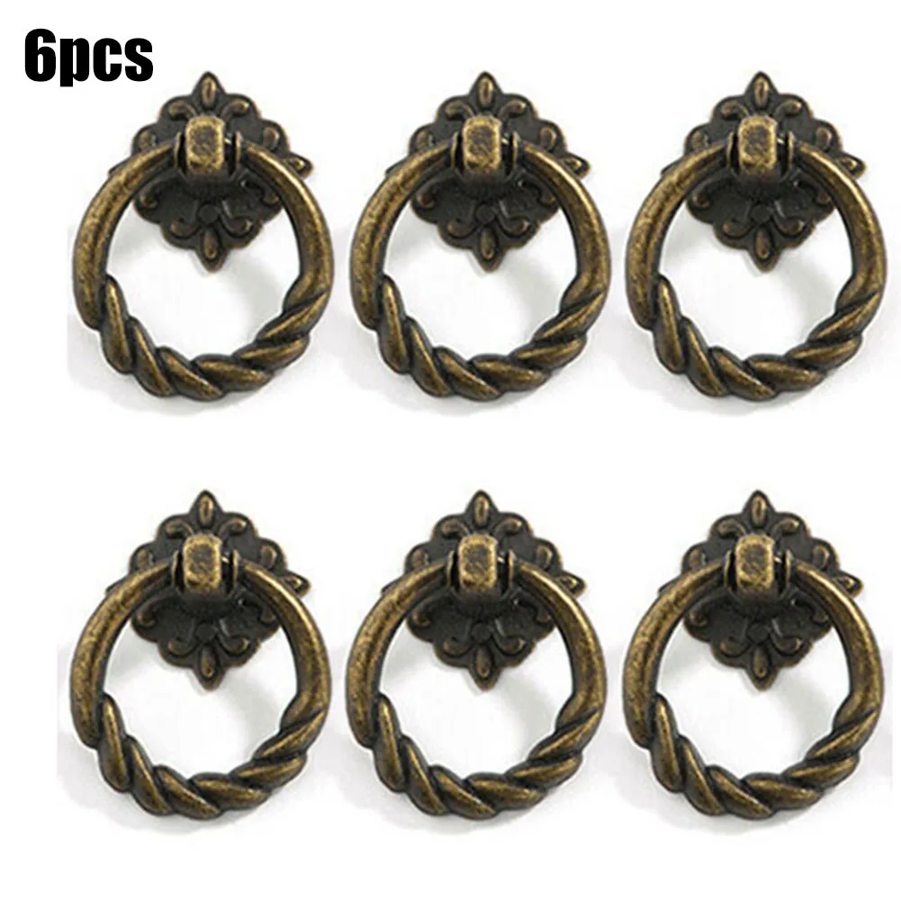 

6pcs Cabinet Knob Cabinet Cupboard Dresser Drop Handle Knob Pull Retro Vintage With Screw Zinc Alloy Practical