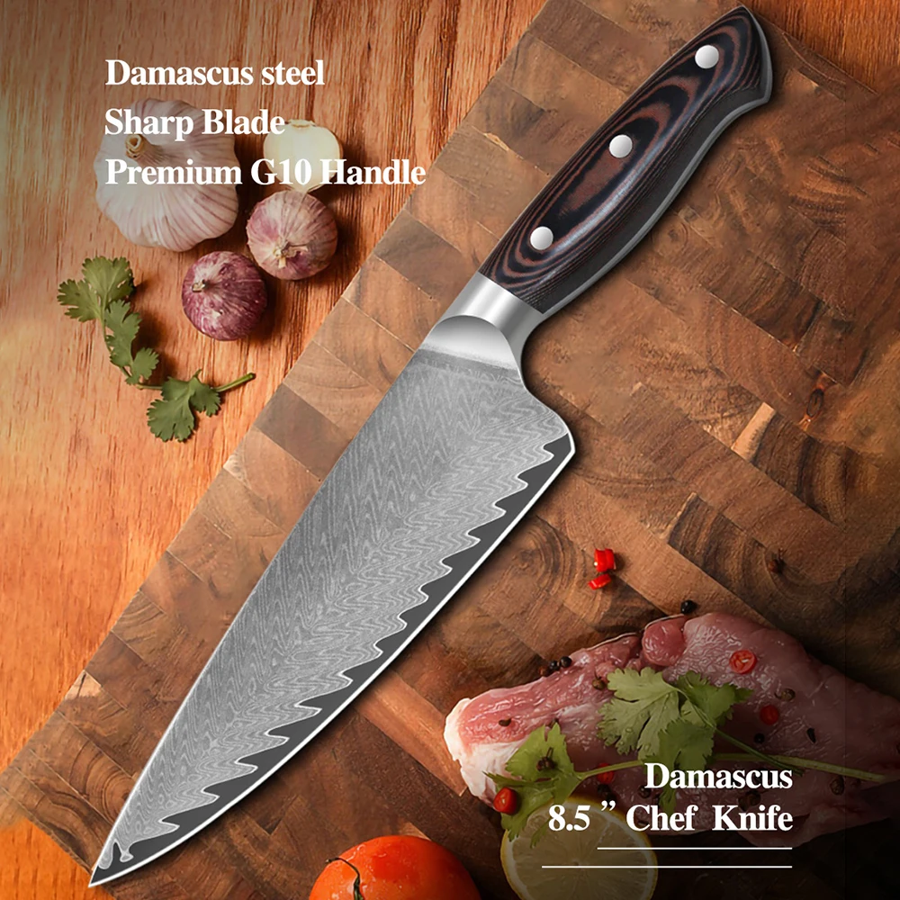 

Sharp Kitchen Knives G10 Handle 10Cr15CoMoV 67 Layers Damascus Steel Slicing Chefs Cleaver Knife For Cutting Vegetables And Meat