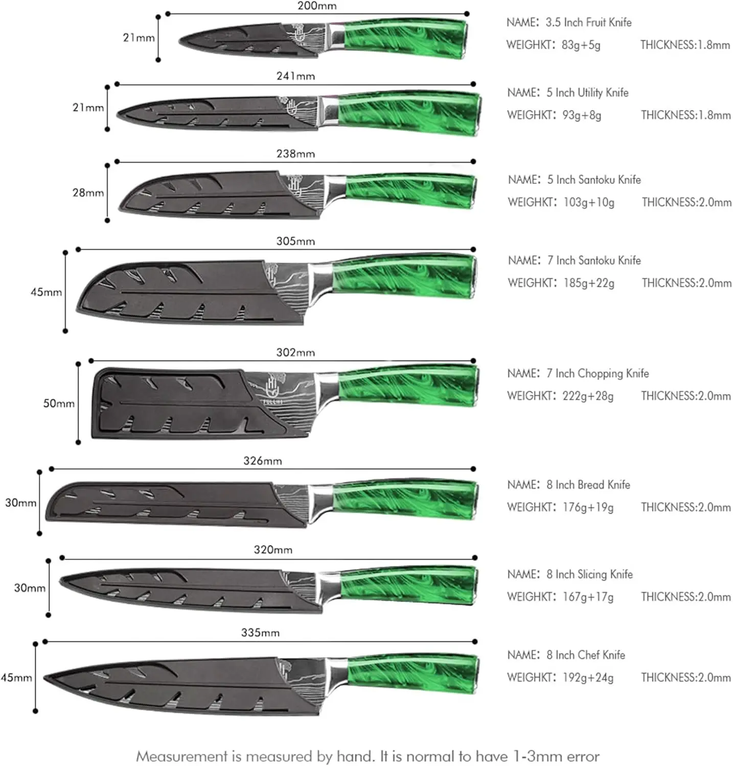 fe Set, 14Pcs Japanese Knife Set, Multiple Colour Premium German Stainless Steel Kitchen Knife Set