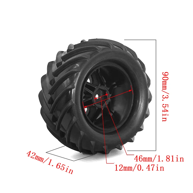Opony do zdalnie sterowanych samochodów w skali 1/16, zestaw 4 sztuk, duże opony Monster 90 mm, złącza sześciokątne 12 mm, pasują do Traxxas E-Revo Mjx 16207 16208 Hbx 16890 Scy 16101, części do tuningu i modyfikacji
