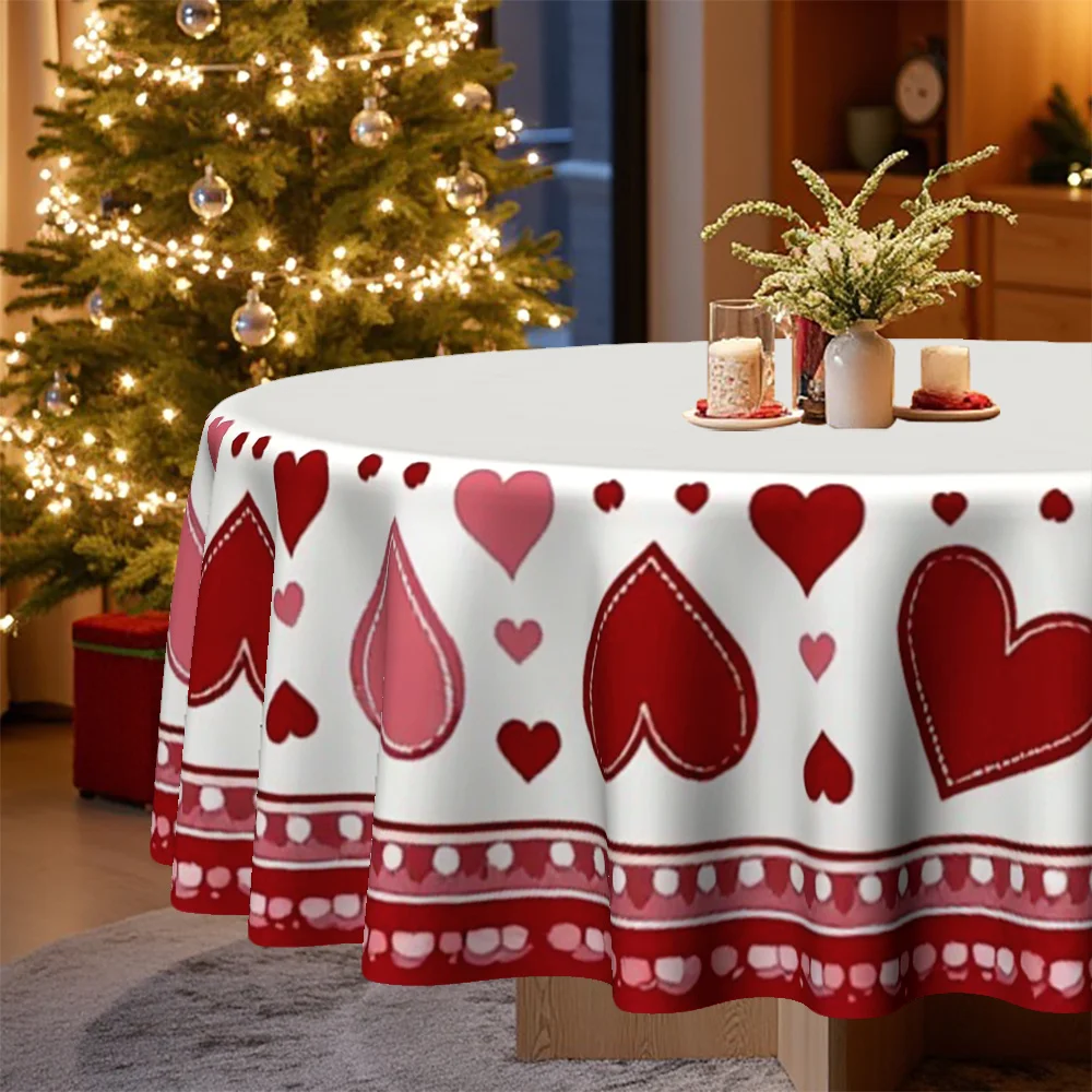 A heart-shaped round tablecloth, perfect for Christmas and Easter, with a charming and romantic design