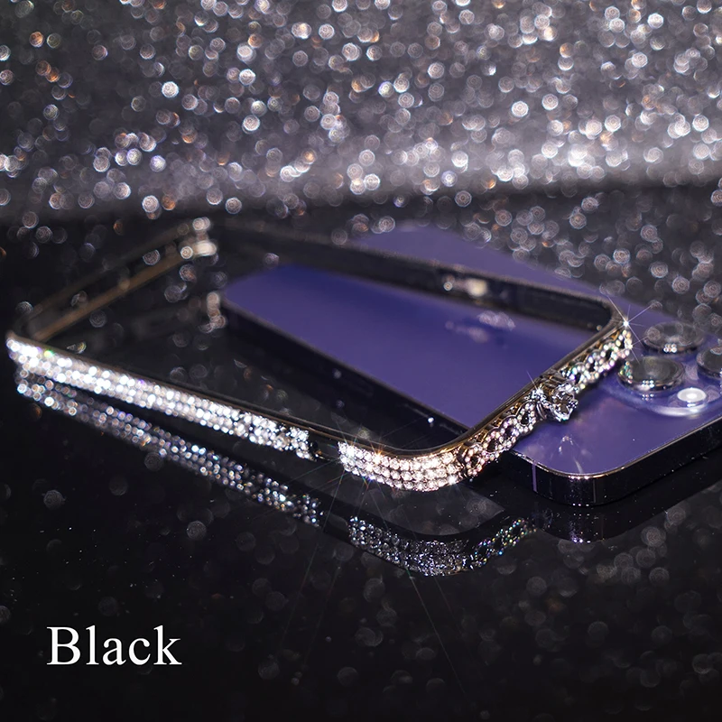 For iPhone 15 14 13 12 11 Pro Max Case Rhinestone Bling Diamond Love Bumper For iPhone 15 XS XR Case Glitter Inlay Metal Frame image 6