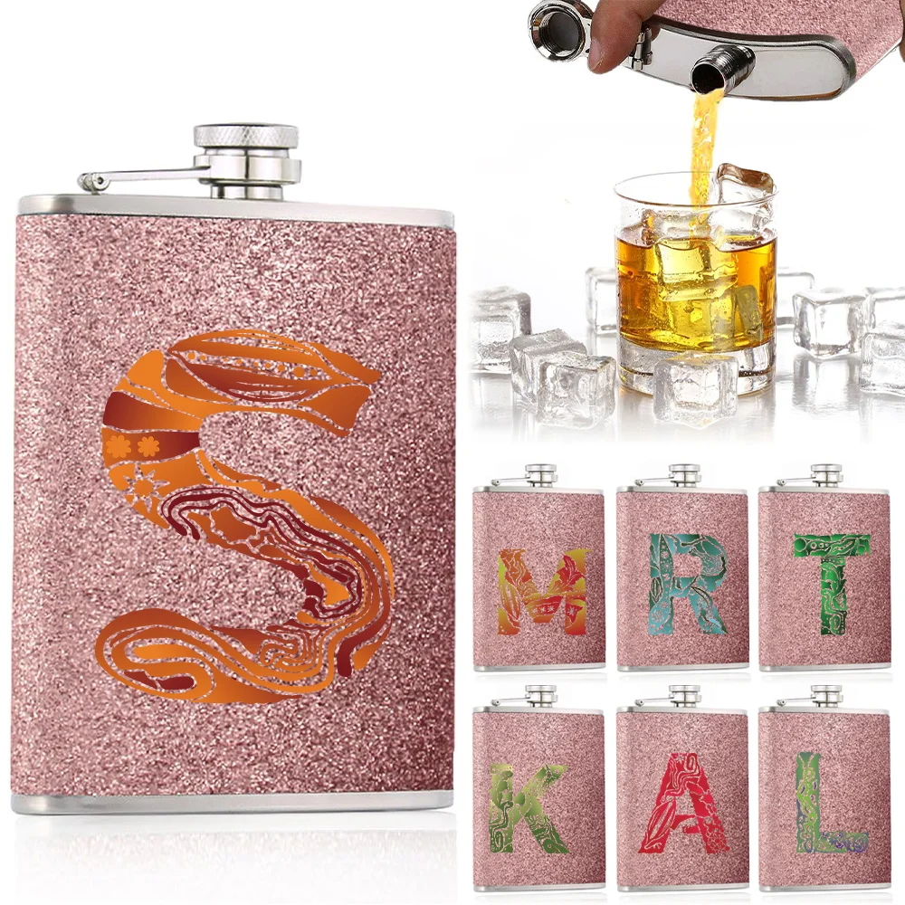 

8oz New Metal Wine Bottle Portable Flask Container Fashion Leakproof Drinkware Accessory Engrave Image Letter Pattern Ideal Gift
