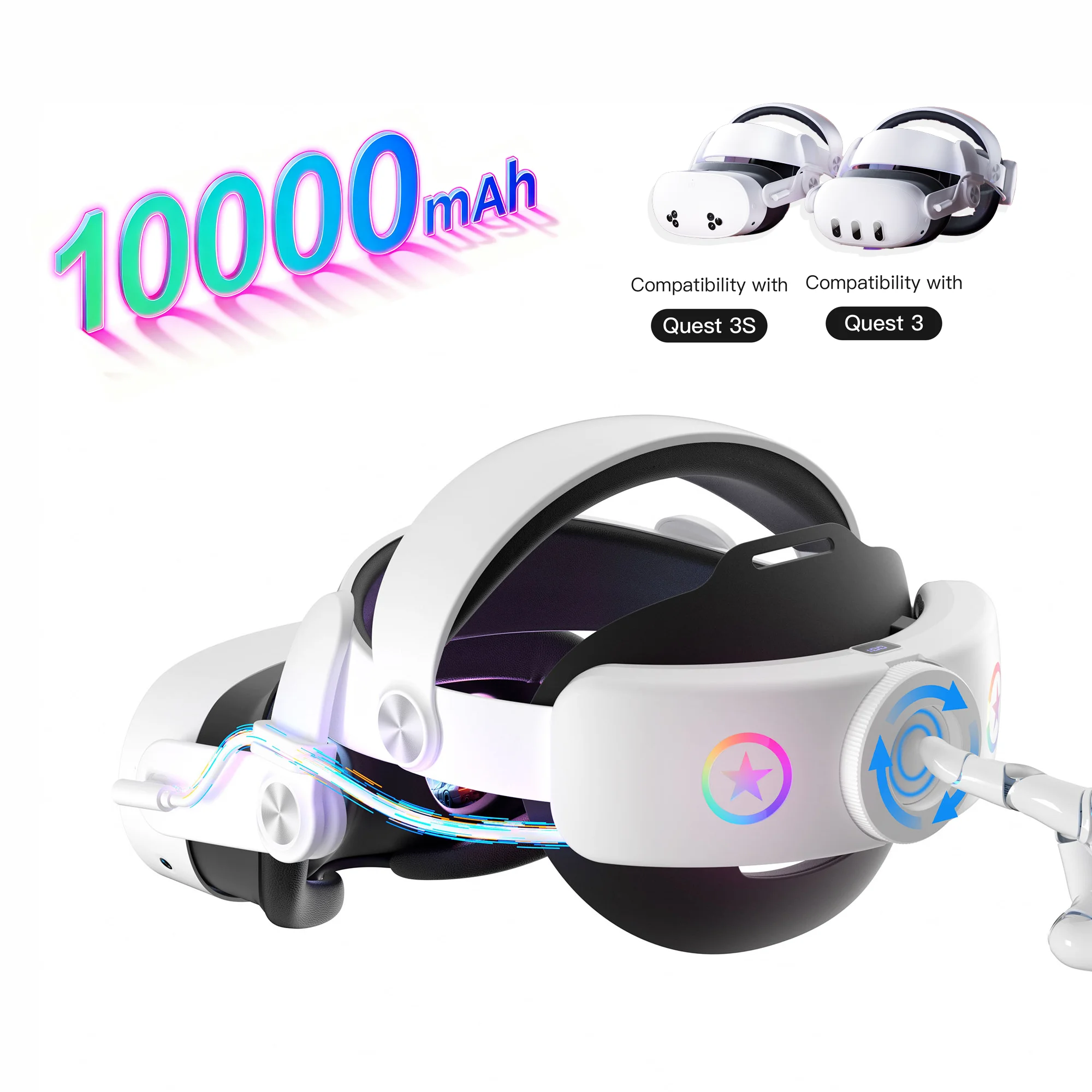 

Батарея 10000 мАч, комфортный ремешок для Meta Quest 3/Quest 3s, замена ремешка Elite, зарядка 18 Вт, увеличенное время работы и поддержка.