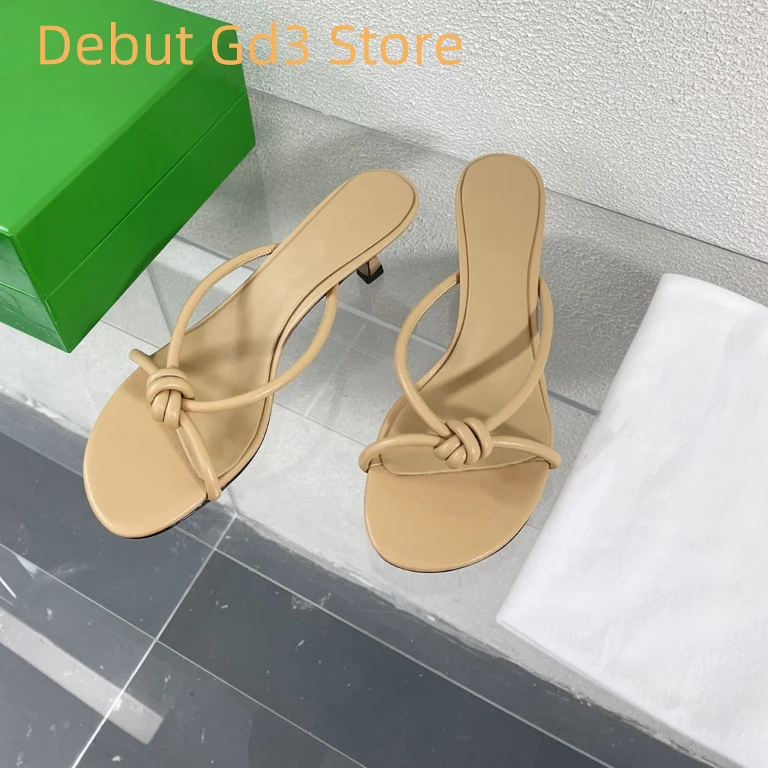 

2024 New Summer Lace up Twisted One word Slippers, Simple and Versatile Slim Heel Sandals, Classic Fashion Outwear Slippers