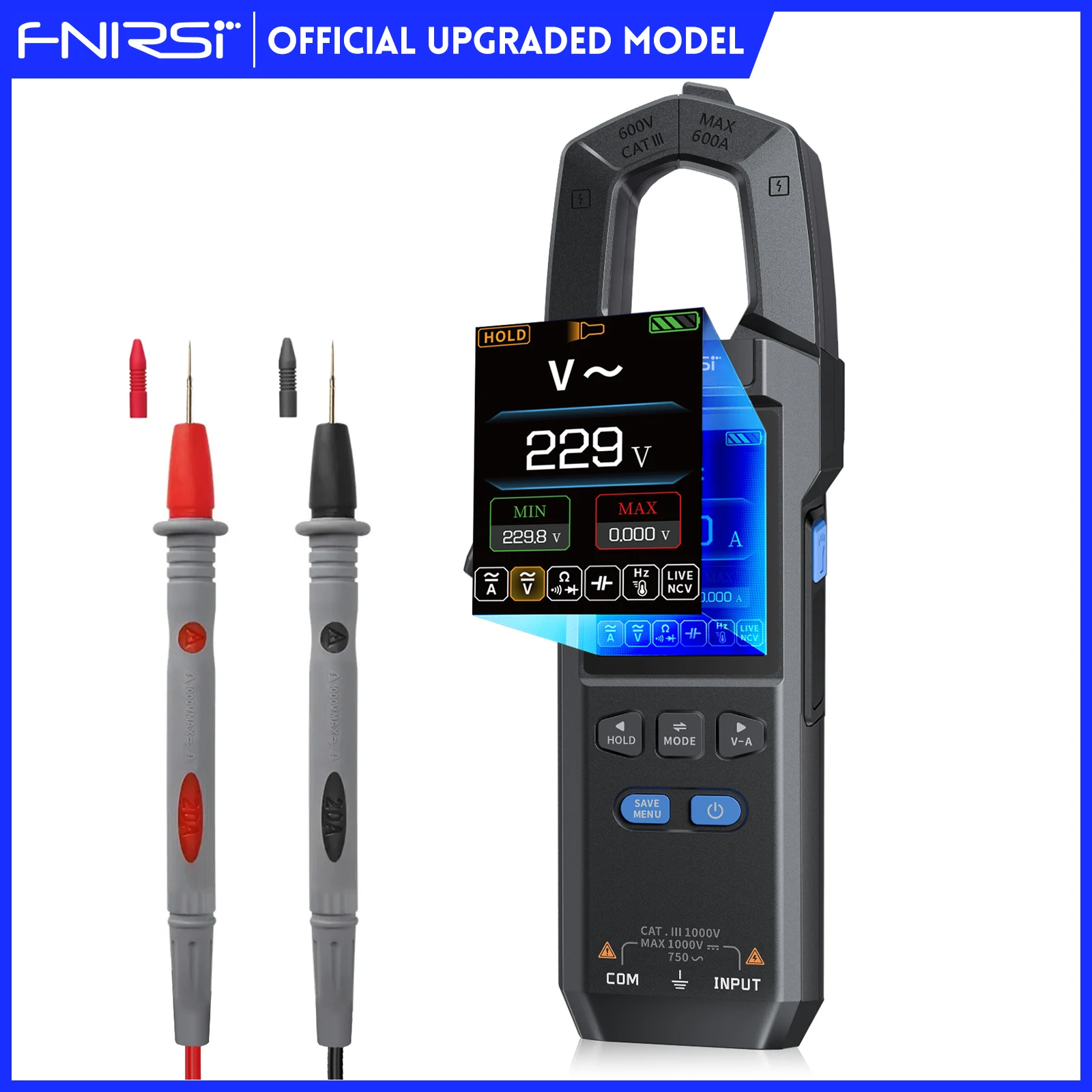 FNIRSI DMC-100 DC AC Stromzangenmessgerät 10000 Zählungen Digitalmultimeter 600 A Amperimetrische Zange USB-Tester NCV Elektrikerwerkzeug