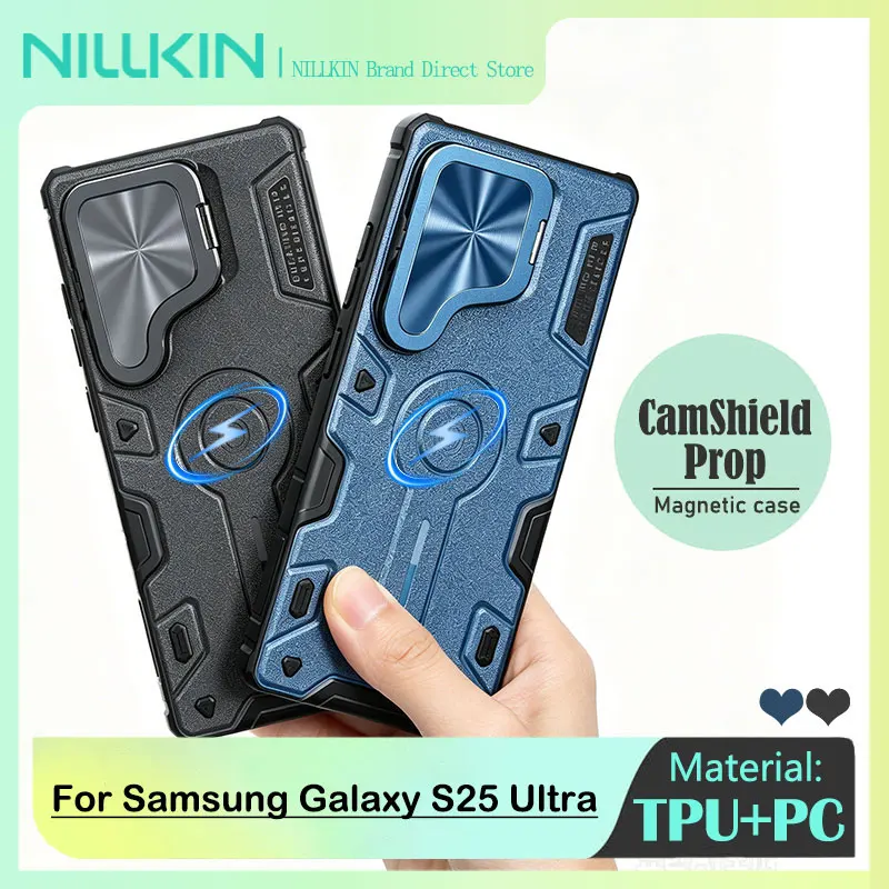 

NILLKIN Magnetic Case for Samsung Galaxy S25 Ultra, Anti-Drop Airbags, Lens Cover Stand, MagSafe Compatible, TPU+PC Materials
