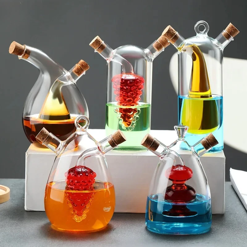 Botella de vidrio 2 en 1 de doble capa para salsa de soja y vinagre, aceitera, tarro sellado resistente al calor, recipiente para condimentos, utensilios de cocina